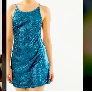 Motel Rocks Teal Sequin Slip Dress